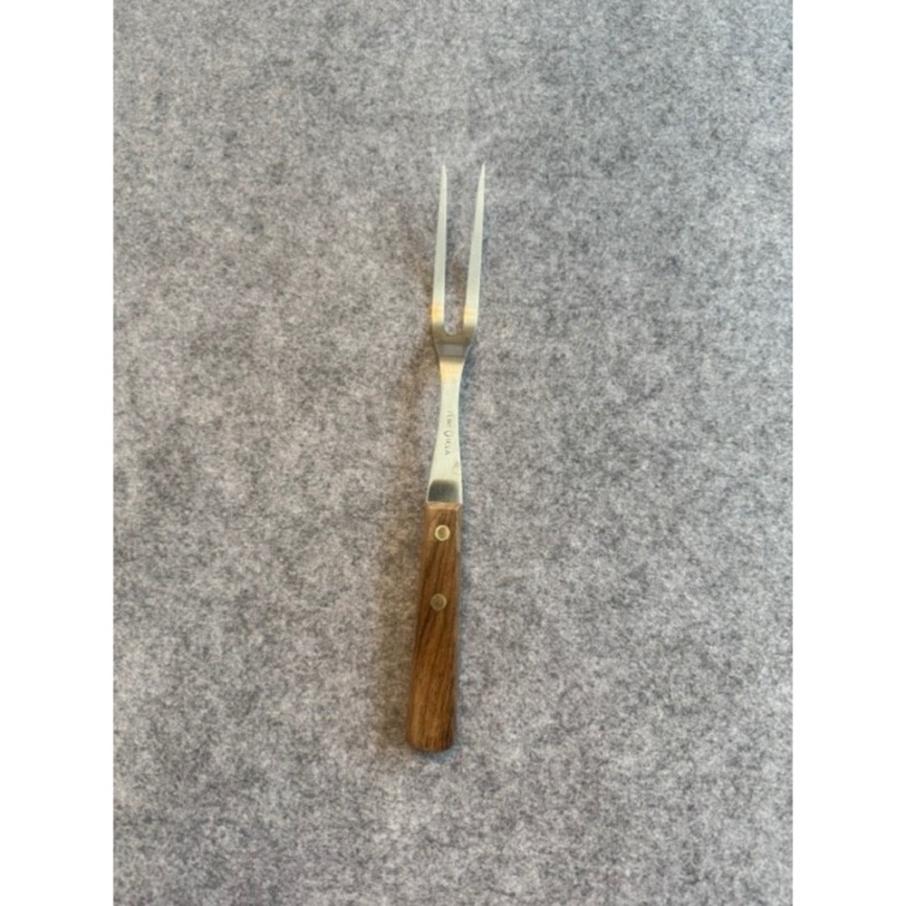 Vintage Flint Meat Carving Fork 10.75in Brown Excellent Wood Handle USA